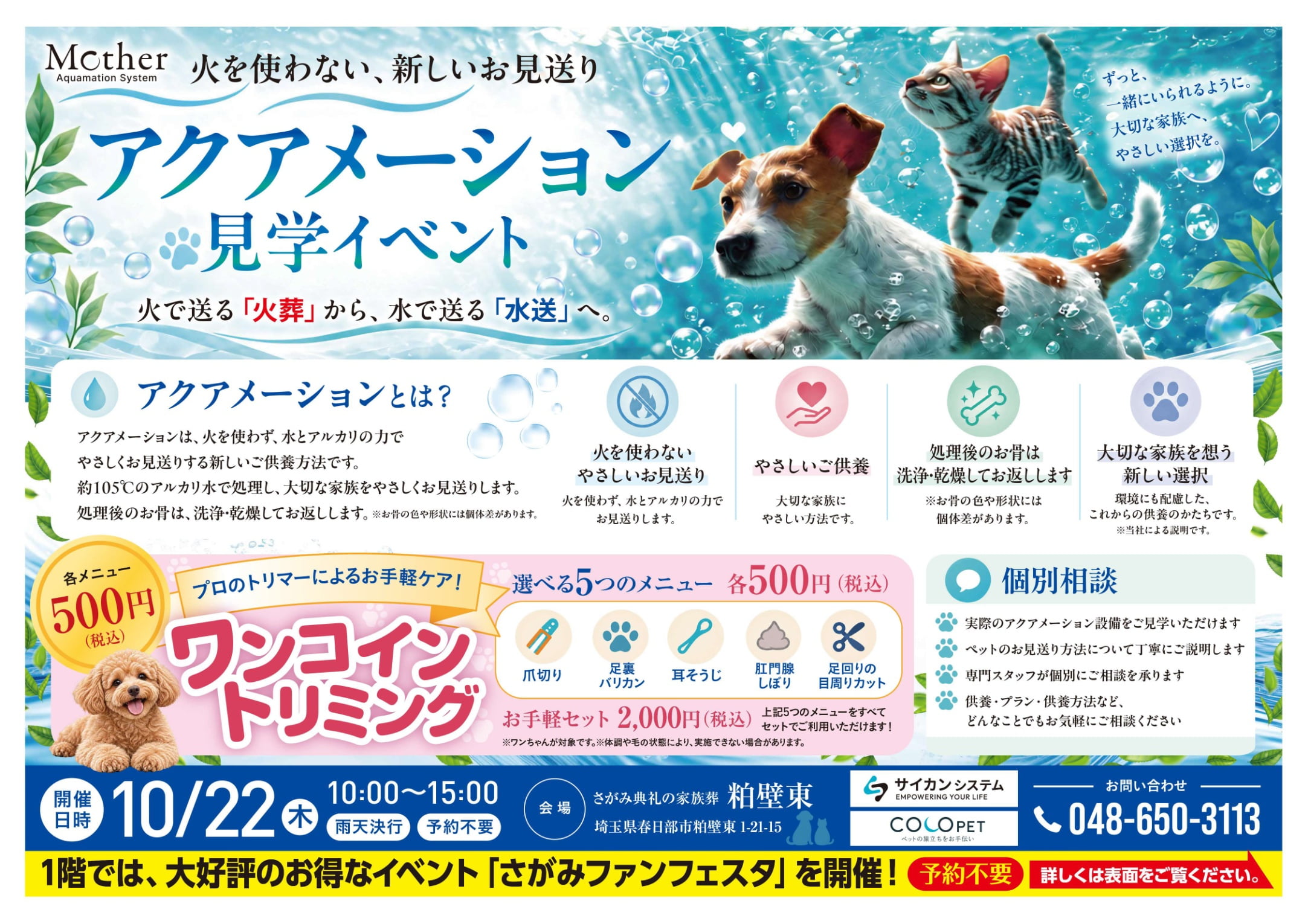 さがみ典礼の家族葬 粕壁東 さがみファンフェスタのチラシ表面