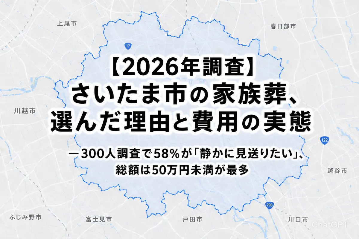 【2026年調査】さいたま市の家族葬、選んだ理由と費用の実態——300人調査で58%が「静かに見送りたい」、総額は50万円未満が最多