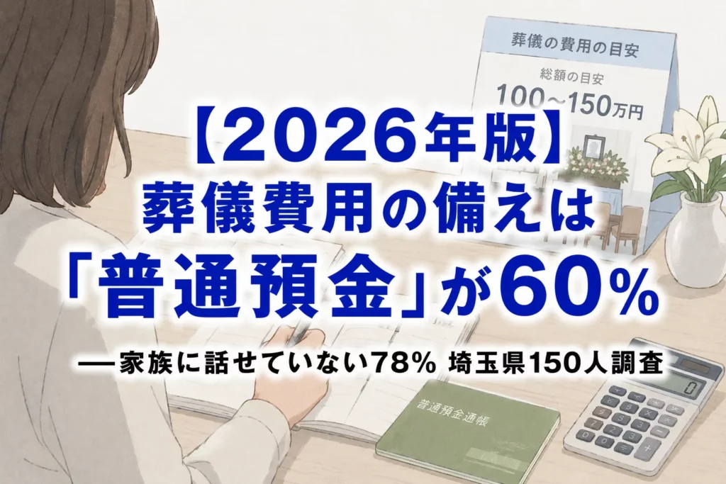 【2026年版】葬儀費用の備えは「普通預金」が60%——家族に話せていない78% 埼玉県150人調査